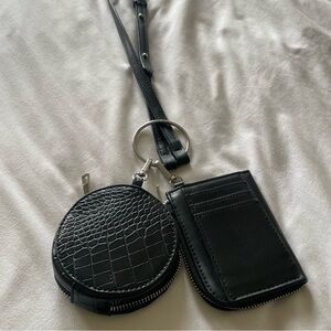 Zara Black Croc-Cross Body Coin + Card Case
